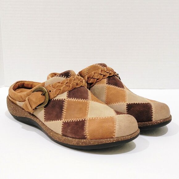 Aetrex Women's Libby Boho Brown Clogs Size 40 9-9.5 Patchwork Mules Slip On Shoe - Picture 1 of 12